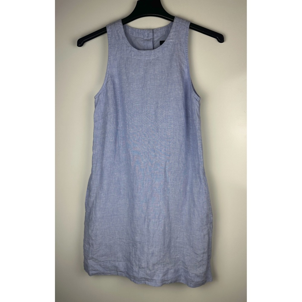 J.crew 100% Linen Button Back Shift Dress in Beauchamps J2466 Blue Size XS - Picture 2 of 12